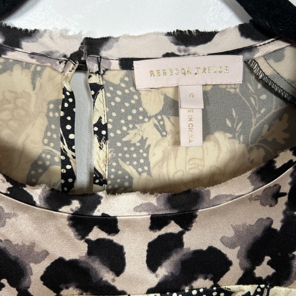 Rebecca Taylor Top Womens Gold Leaf Fleur Silk Long Sleeve Blouse Beige Sz 6 - Picture 4 of 8